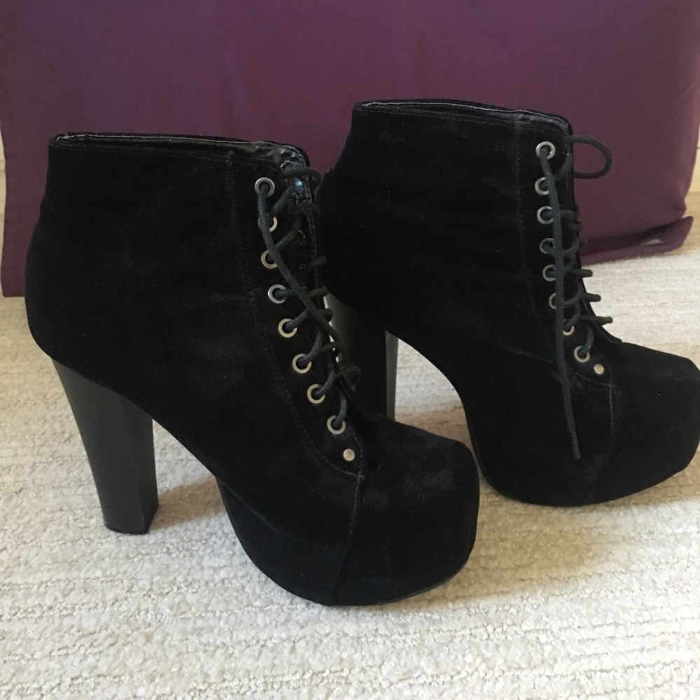 Black Velvet Lace-Up Platforms